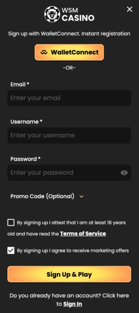 WSM casino login.